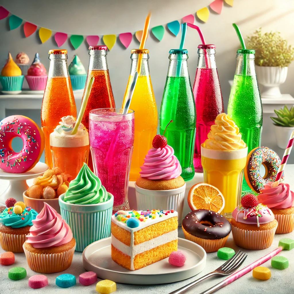 Picture displaying sodas and desserts