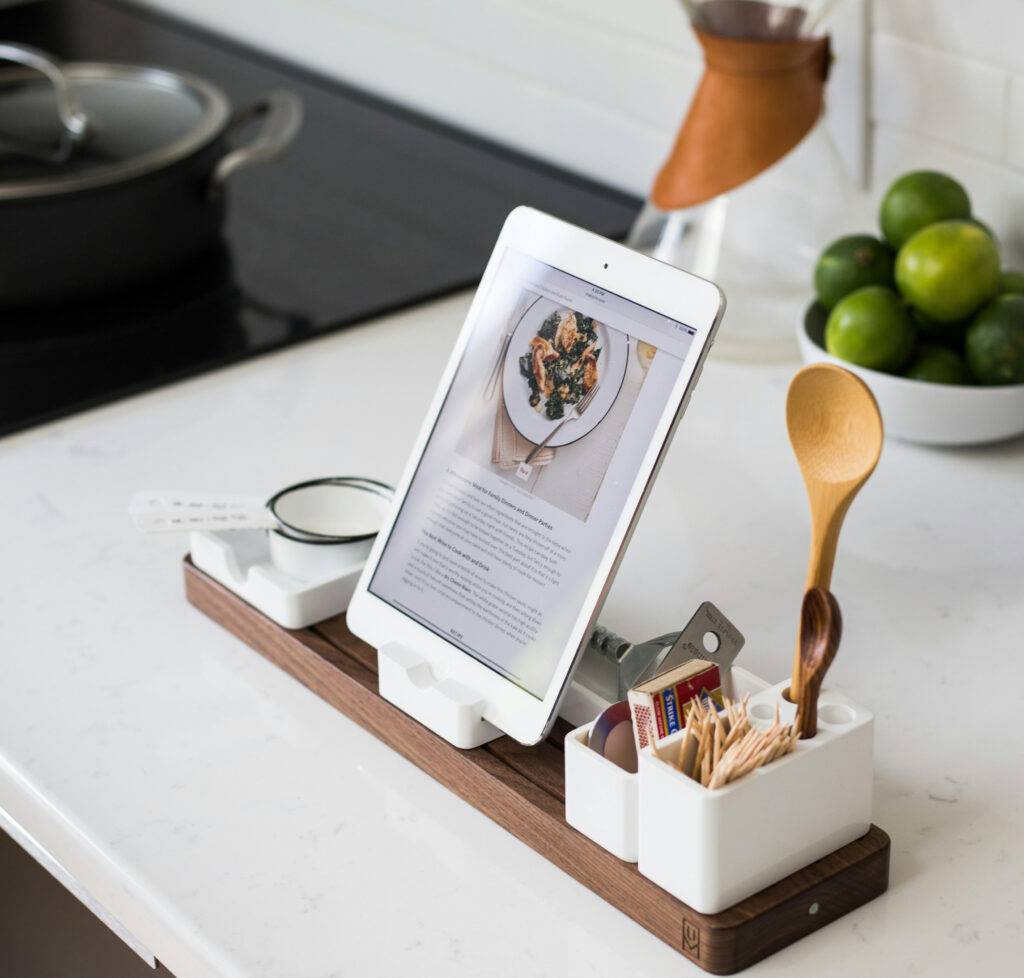 Tablet with recipe displayed