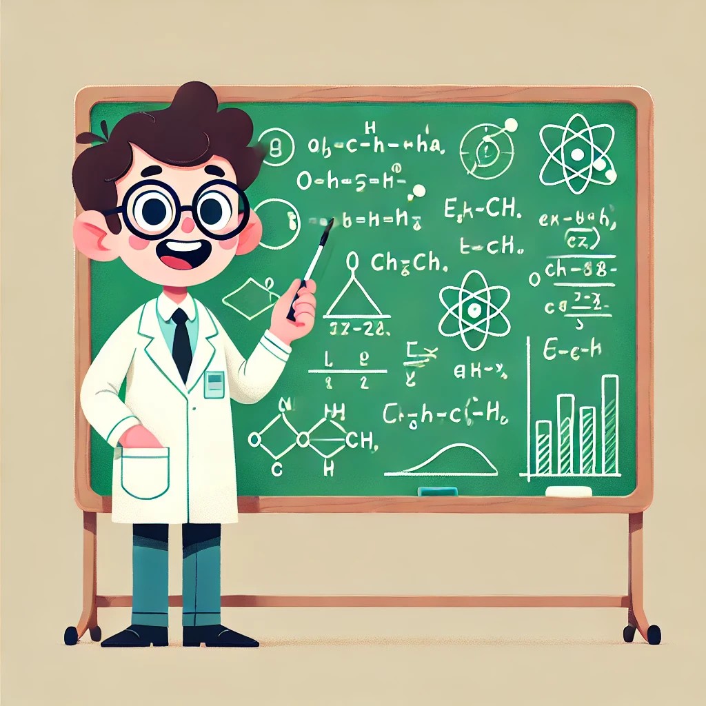 scientist at a chalk board